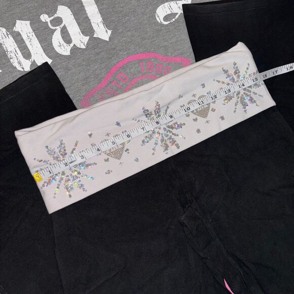 Victoria’s Secret PINK Rhinestone Sequin Bling Foldover Flare Leggings - LG - Picture 12 of 12